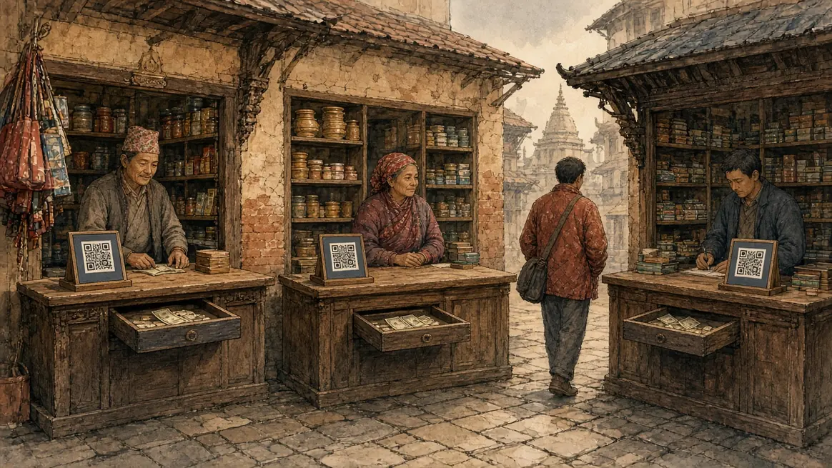 Three small counters, each with its own QR card and its own drawer, and nobody in the middle collecting the money.