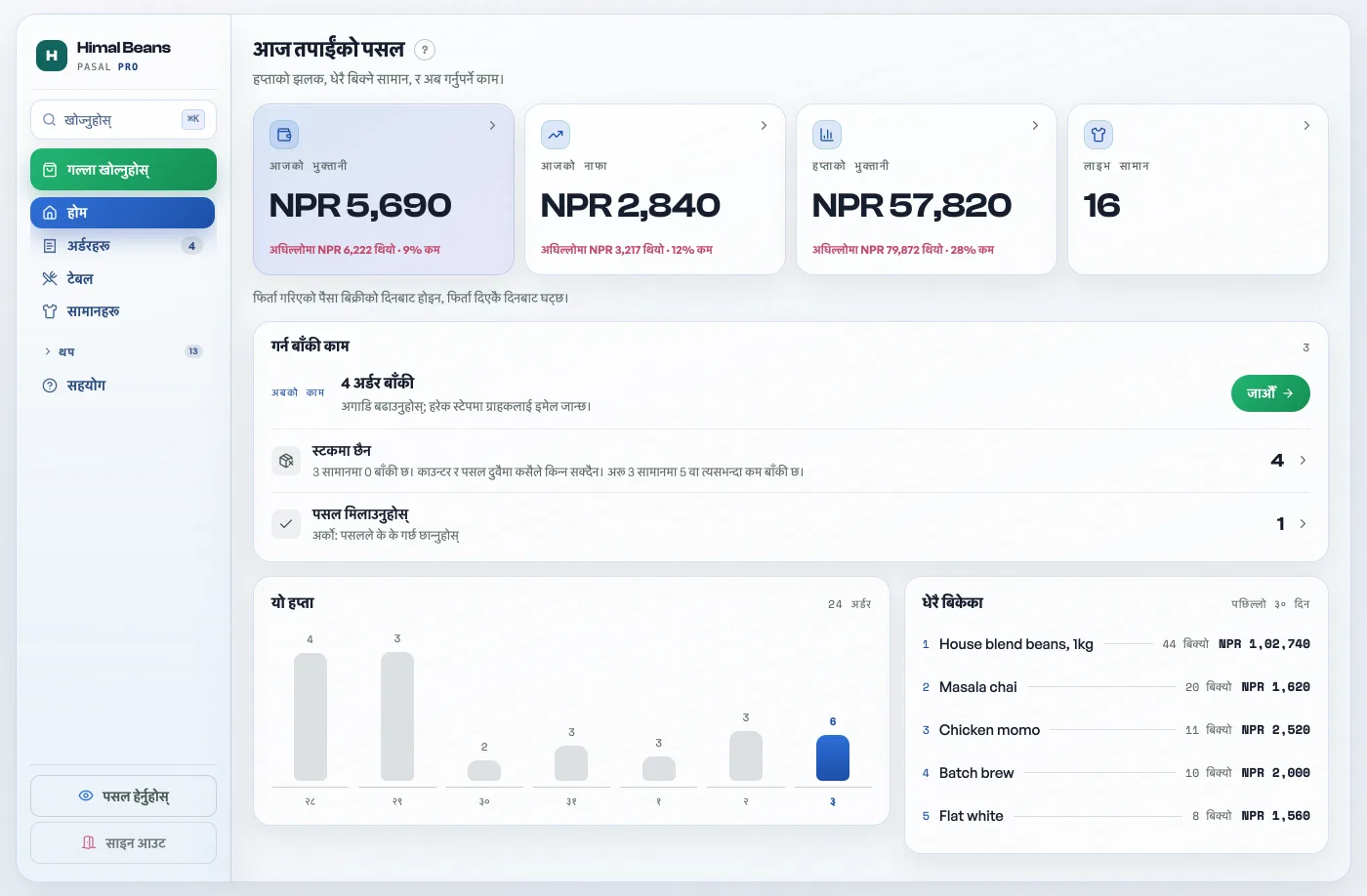 English & Nepali in Pasal, using demo shop data