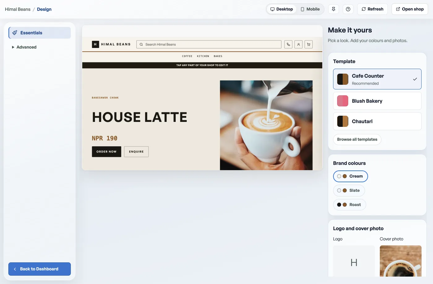 Themes in Pasal, using demo shop data