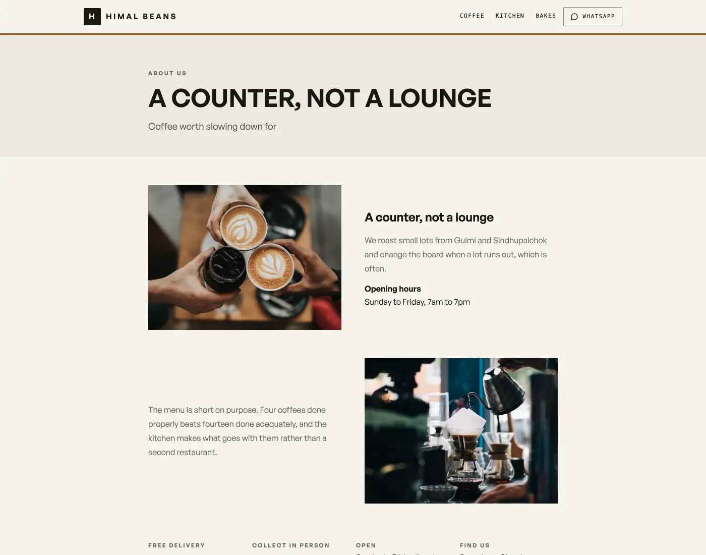 A shop About us page with photographs beside the story