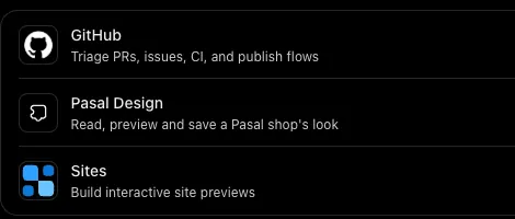 ChatGPT's Plugins list with a Pasal Design plugin between GitHub and Sites