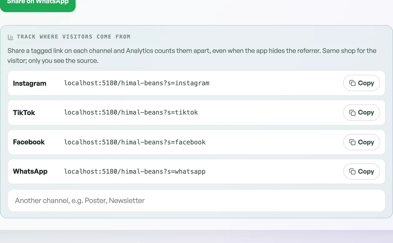 Tagged campaign links in the Share tab