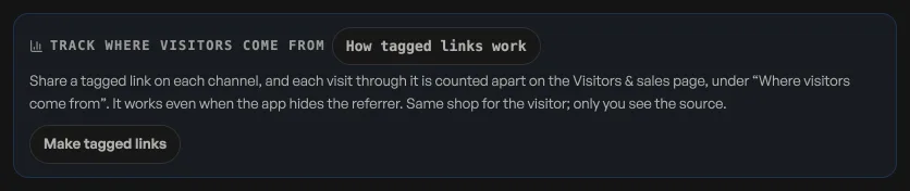 Tagged campaign links in the Link & QR tab