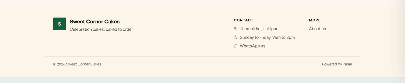 A shop storefront footer