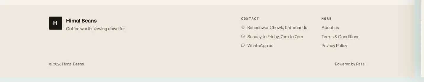 A shop storefront footer