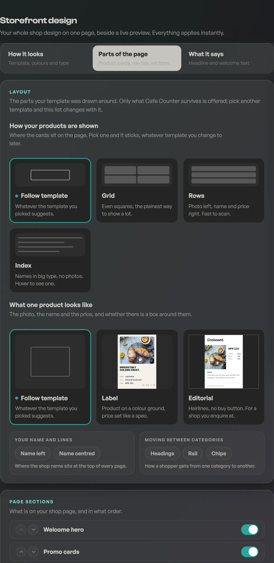 The Showcase pane in Design