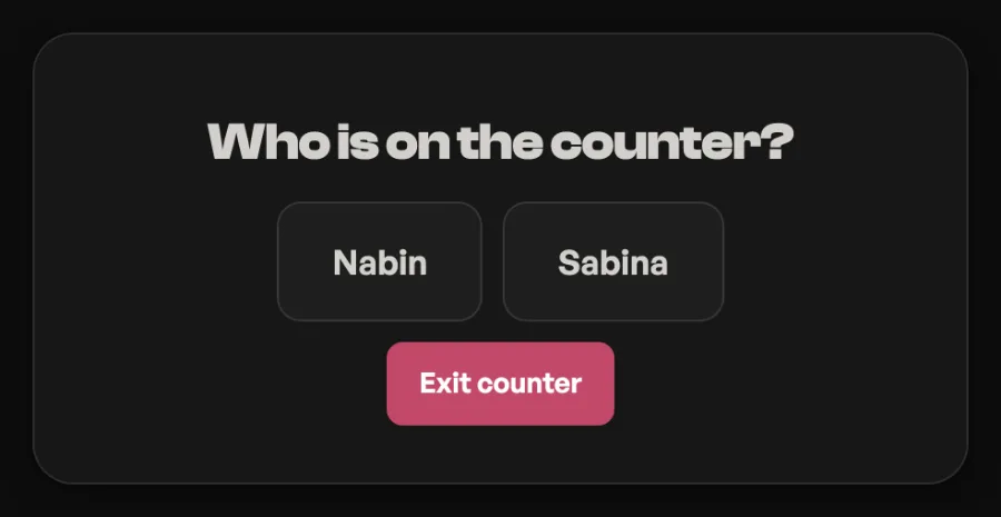Who is on the counter: two big name buttons, Nabin and Sabina