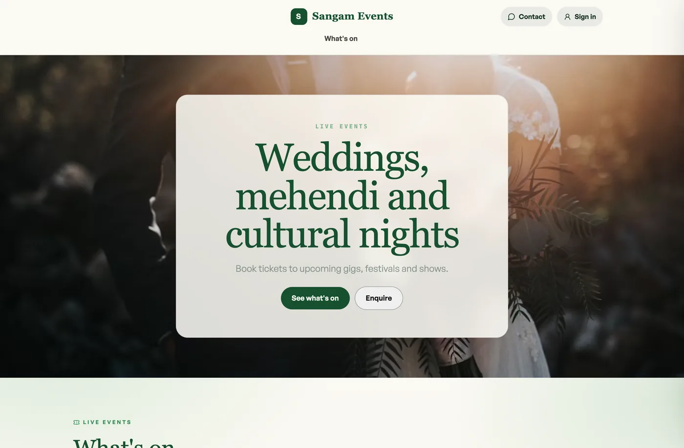 What's on, at Sangam Events
